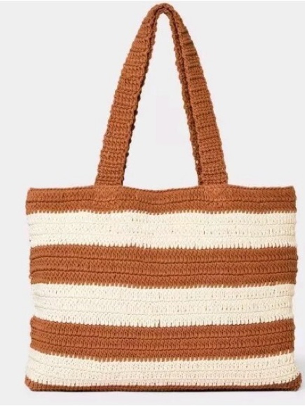 Crochet Tote Bag - Cream & Tan